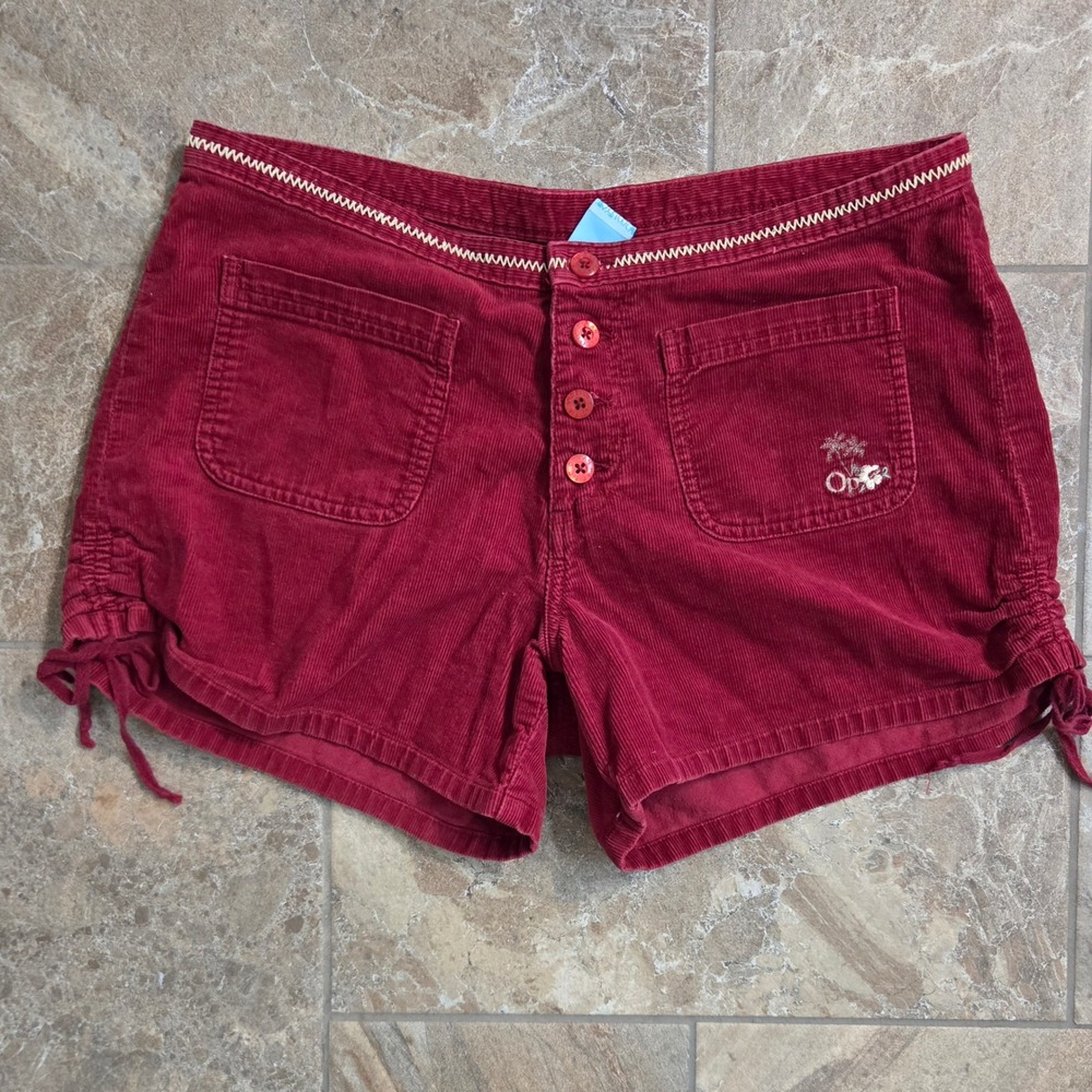 Vintage Ocean Pacific OP Corduroy Shorts Burgundy Red Button Fly Womens 11
